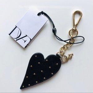 NWT DVF Studded Black Leather Heart Key/Bag Charm